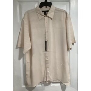 Vntg Domani Platinum Beige Shirt Mens XL Button Short  Sleeve Striped